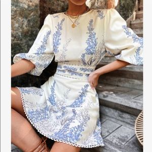 Boho Floral Print cut Out Tie Back Cuff Sleeve Dress